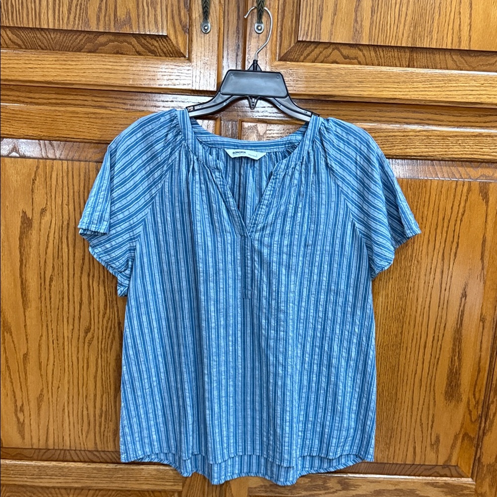 Casual Blue Striped Blouse